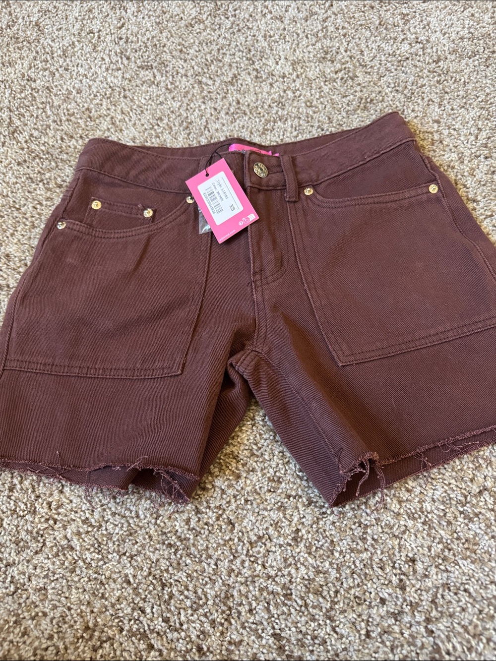 EDIKTED BROWN DENIM SHORTS